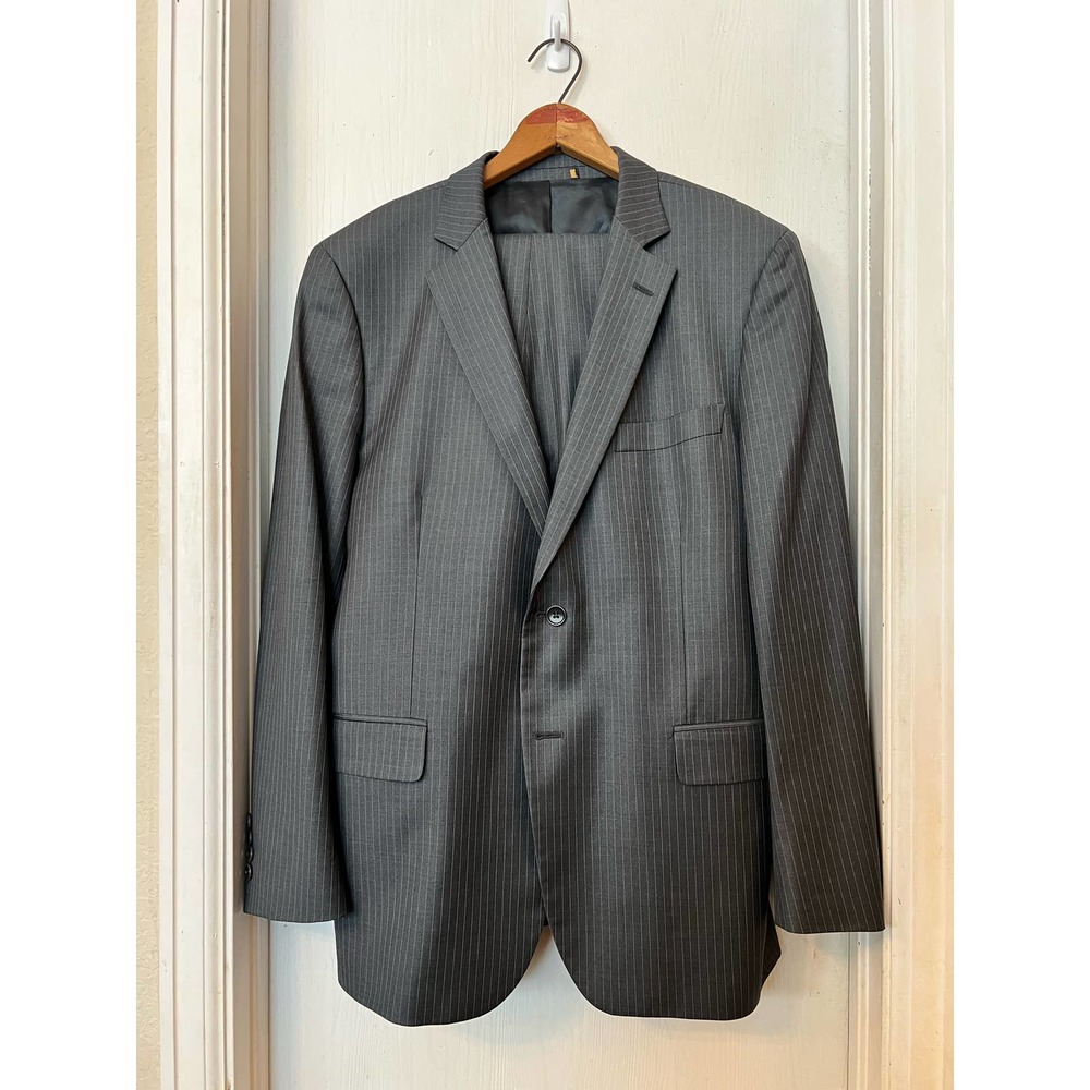 EUC 44R Brooks Brothers 2 Piece Suit Jacket Dress Pant Blazer 100% Wool Grey